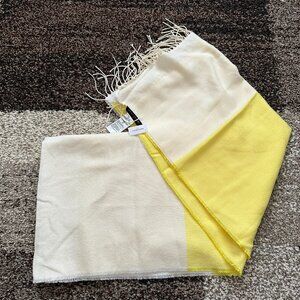 BANANA REPUBLIC Yellow Ivory Colorblock Scarf Fringe Shawl Stripe Beige Wrap